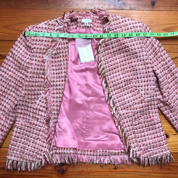 Aqua Pink Tweed Fringe Jacket, EUC, S - Picture 8 of 14